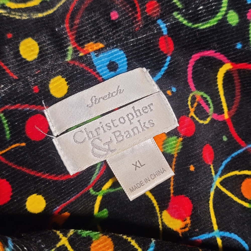Christopher & Banks Vintage Corduroy Jacket XL Black Multi Confetti Swirl Print - Picture 4 of 5